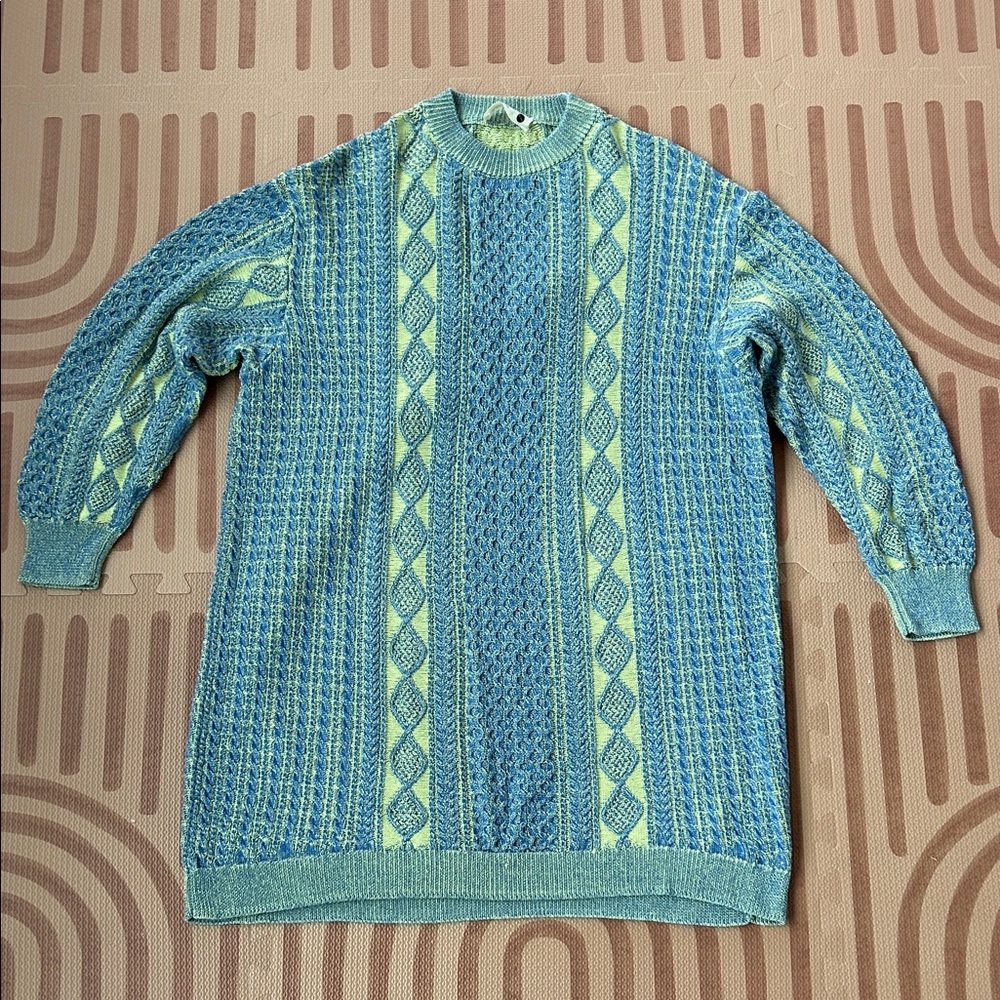 Back Beat Co. Blue and Green Knit Oversized Sweater Dress